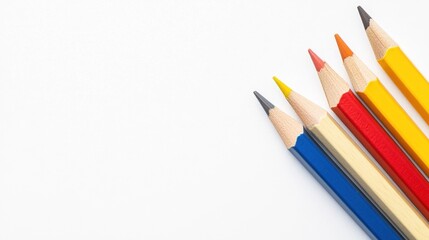 Fototapeta premium A vibrant arrangement of colored pencils on a clean white background, perfect for creative projects and educational purposes. Ideal for art lovers.