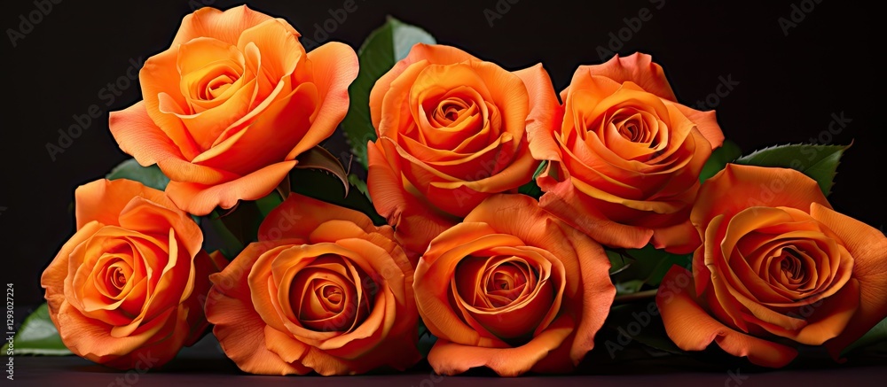 Aufkleber Vibrant orange roses arranged in a cluster against a dark background with ample copy space for text placement on the right side.