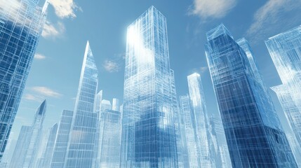 Modern city skyscrapers under sunny sky, urban development