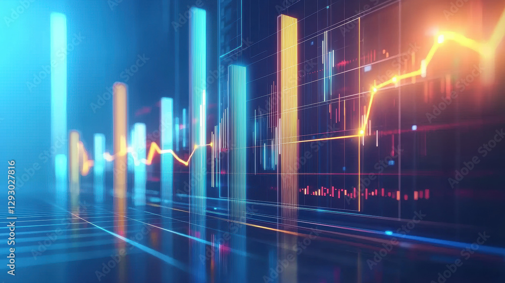 Poster visualize data growth with vibrant graphs and charts showcasing traffic increase and sales revenue t