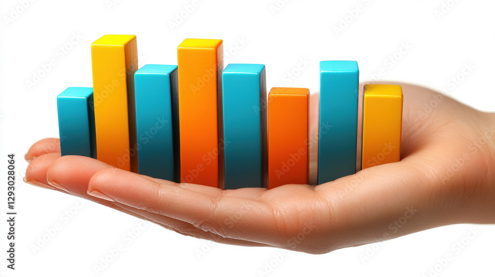 Aufkleber hand holding colorful bar charts representing data analysis and growth. vibrant colors of bars conve