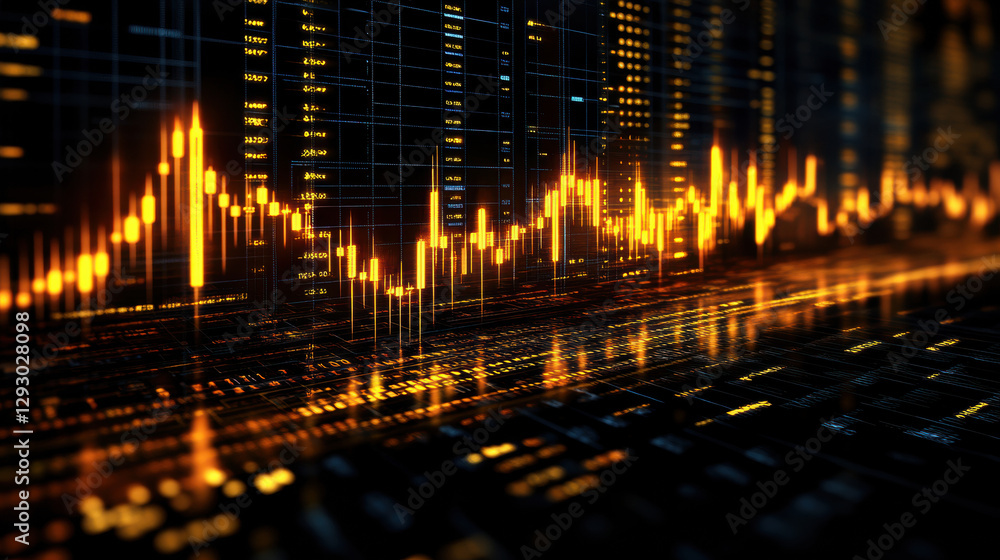 Aufkleber visual representation of financial data with glowing graphs and charts, showcasing market trends and