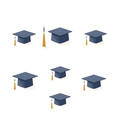 Graduate cap hat icon ,sign pictogram, symbol set isolated