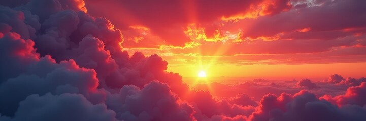 Fiery sunset paints swirling clouds, creating a breathtaking spectacle , glowing, vibrant