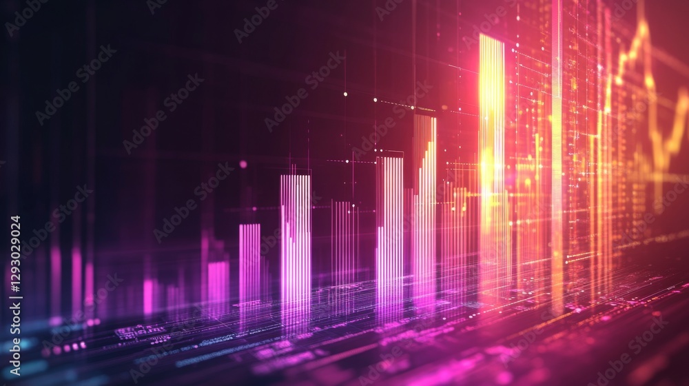 Fototapete a futuristic d bar chart with illuminated bars in various heights, highlighting business growth data