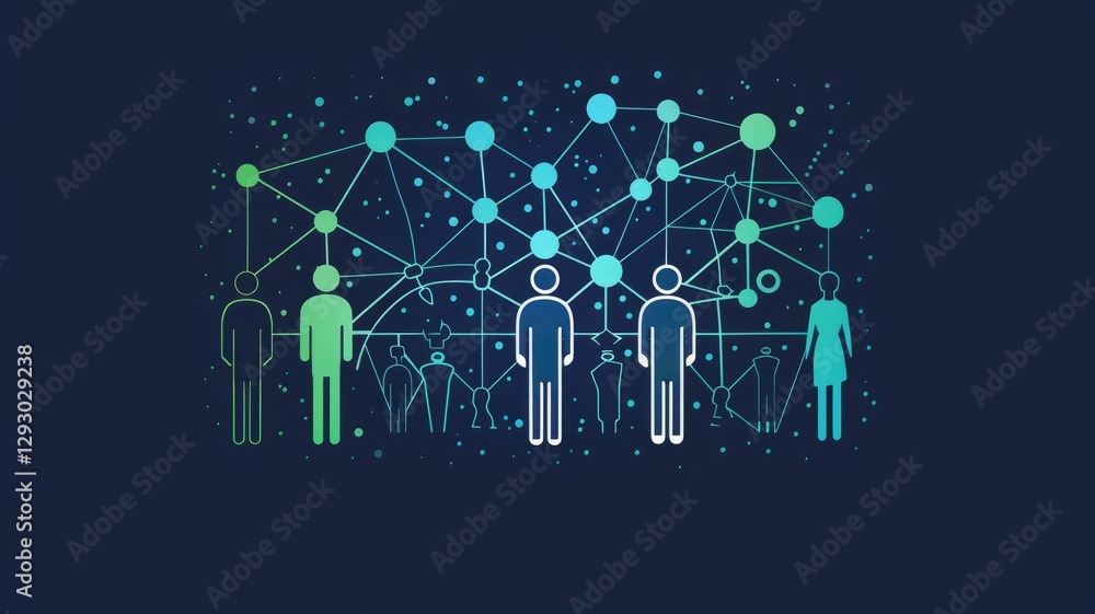 Poster human avatar gathering as group representation unity of people. minimal style icons in digital form 