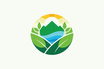 This logo features a mountain, water, and leaves, symbolizing nature and sustainability for a nonprofit, Create a minimalist logo for a non-profit organization focused on environmental conservation