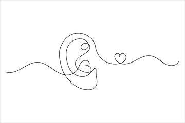 Ear one line drawing and isolated continuous outline vector illustration icon