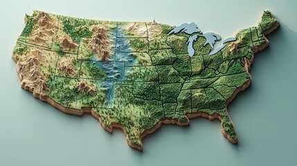3D rendering of an empty U.S. map as a geographic concept. 