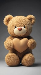 Obraz premium Teddy bear holding heart, studio shot, gift