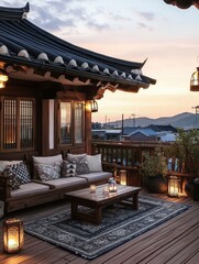 Obraz premium A beautiful scenic view of an outdoor korean terrace