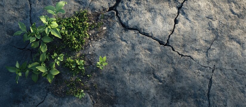 Cracked rocky soil with green vegetation emerging from crevices demonstrating non intrusive sampling methods for environmental studies