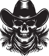 Skull Western cowboy with a cap on black vector