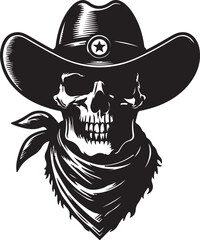 Skull Western cowboy with a cap on black vector