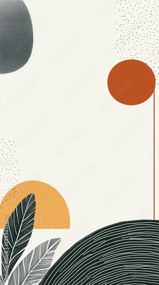 Poster abstract aesthetic composition: a minimalist graphic composition with organic shapes and leaf-like e