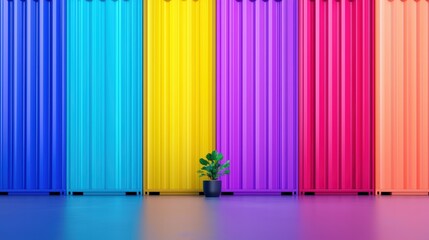 A vibrant wall featuring colorful vertical panels with a small green plant positioned in front, creating a lively and cheerful atmosphere.cargo management warehouse scheduling