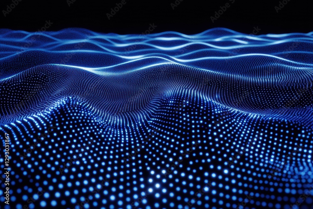 Aufkleber vibrant blue wave visualization showcasing digital landscape with glowing dots and smooth undulation