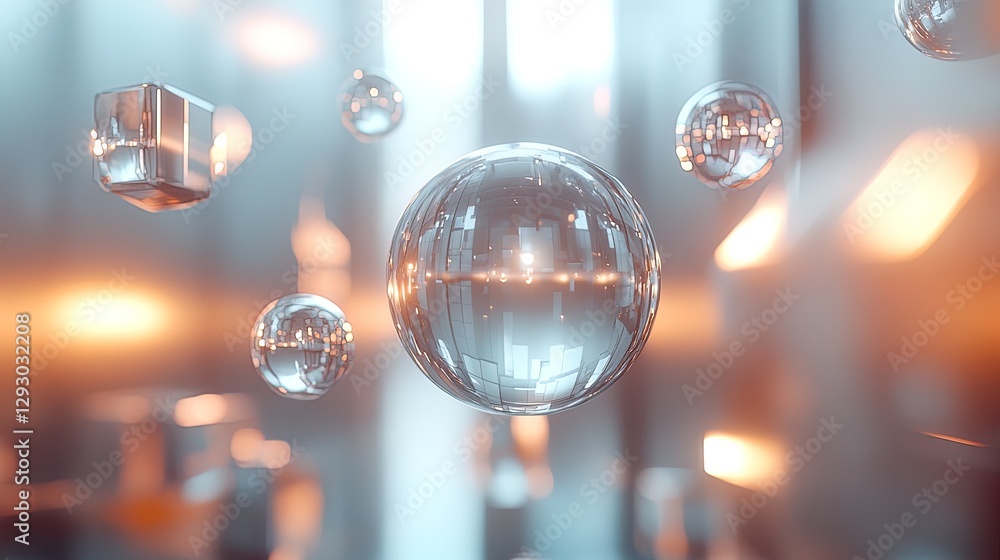 Aufkleber 3d spheres and cubes floating in an abstract space, with soft shadows and highlights