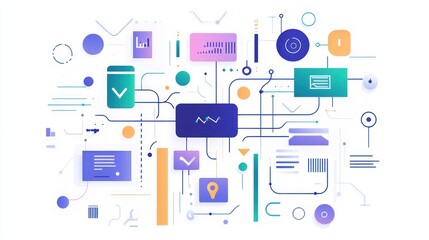 Fototapeta premium Data network visualization; abstract technology background; infographic design; website header
