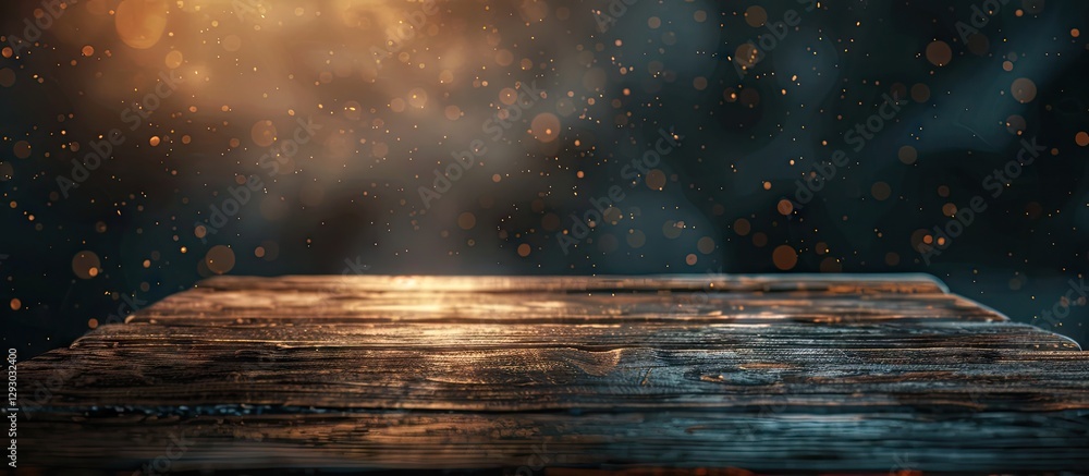 Leinwandbilder wooden table mockup with a dark blurred background and warm glowing highlights, ideal for product di