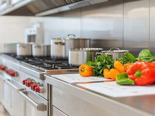 Cooking fresh vegetables modern kitchen culinary art clean environment close-up view healthy lifestyle
