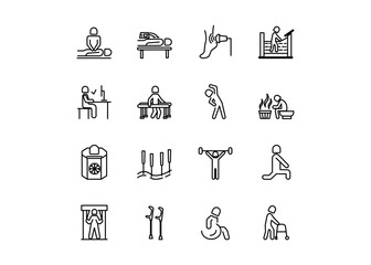 Set of icons for Physiotherapy. Editable stroke. Vector illustration	
