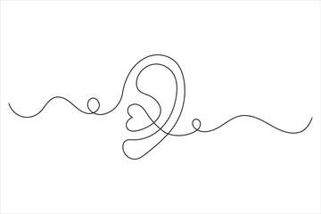 Ear one line drawing and isolated continuous outline vector illustration icon