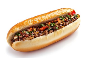 Sandwich with bacon, mushrooms and arugula isolated on white background