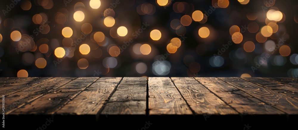 Aufkleber wooden table mockup with textured surface centered in the foreground against a dark, softly blurred 