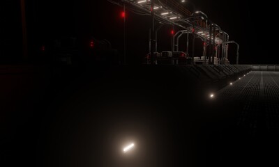 Night scene base of operations science fiction 3d rendering wallpaper background