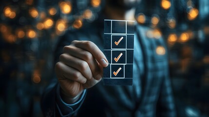 Individual holding a business card with a professional design signifying networking and professional connections