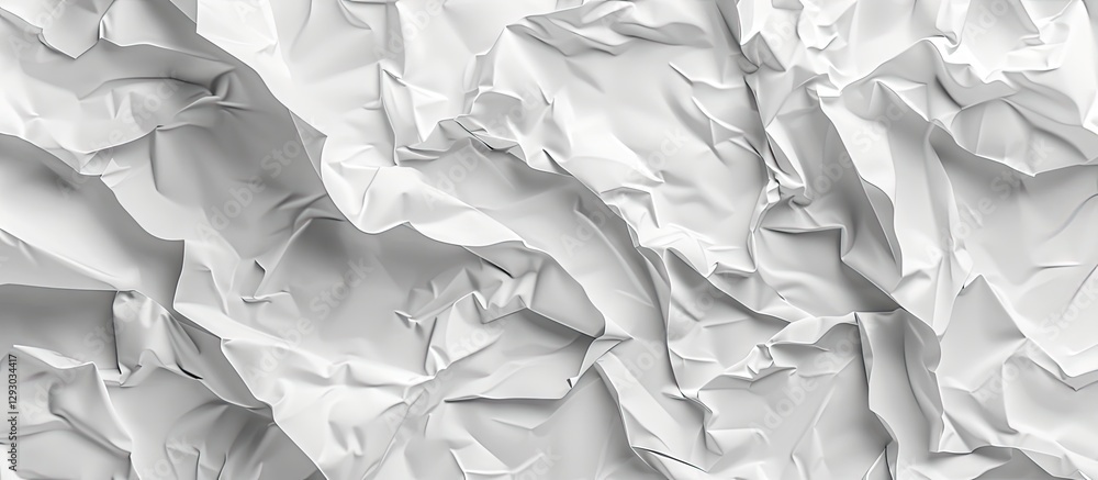Poster crumpled white paper texture background with intricate folds and creases creating ample copy space f