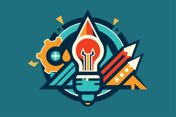 This logo intricately combines artistic elements like pencils and lightbulbs to symbolize creativity and design, Design a logo that captures the essence of a forward-thinking graphic design agency
