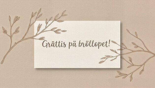 Minimal wedding card with elegant branch illustrations