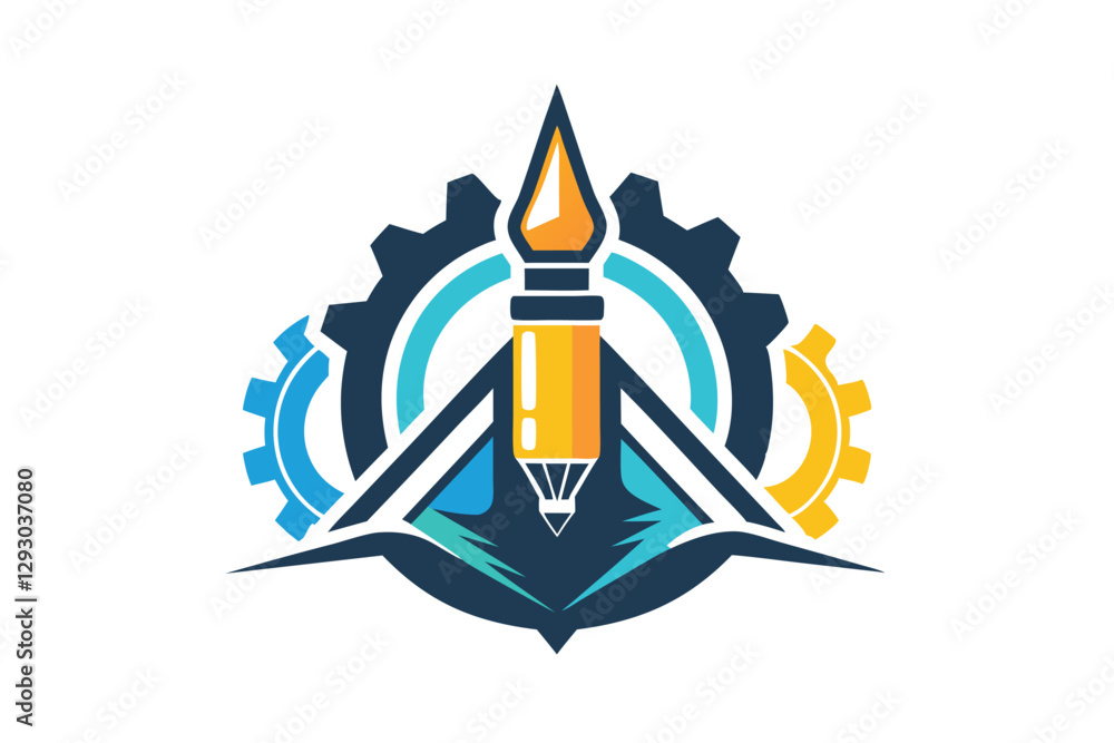 Poster the design showcases a modern logo with a pen and gears symbolizing cutting-edge graph development, 