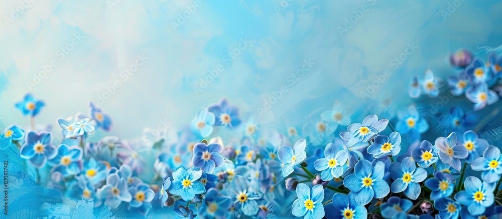 Leinwandbilder soft blue background with a cluster of delicate forget-me-not flowers in varying shades of blue posi