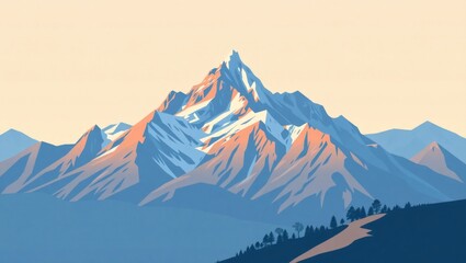Flat Illustration of a Scenic Mountain Landscape