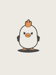 Minimalist Cartoon Chicken Logo - Cute Flat Vector Illustration with Simple Design
