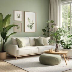 A cozy living room with modern design and indoor plants