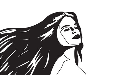 Silhouette of young woman. Hand drawn vector art
