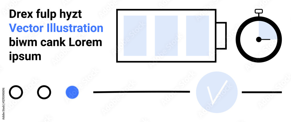 Poster abstract battery with three segments, a stopwatch, and a checkmark icon. accompanied by lorem ipsum 