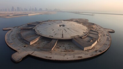 Coastal Construction Site Aerial View of an Unfinished Circular Structure