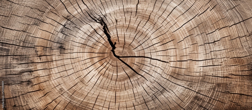 Leinwandbilder aged tree trunk close-up showcasing concentric growth rings and prominent cracks in warm brown tones