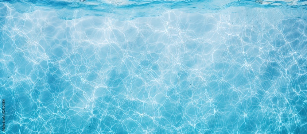 Poster Crystal clear turquoise water surface texture with gentle ripples and soft reflections creating a serene aquatic background.