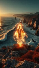 ghost made of subtle fire in the mountain mobile wallpaper