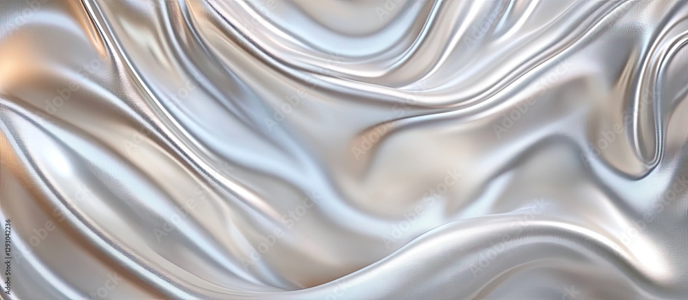 Poster elegant smooth white satin silk fabric with wavy design flowing diagonally, highlights of light crea