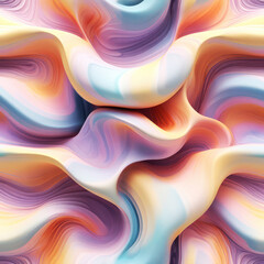 Wavy pastel texture blending into a soft fluid abstract pattern with warm and cool tones. Fluid abstract composition with soft, wavy folds in pastel shades of orange, pink, blue, and purple.
