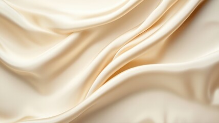Obraz premium Close-up of luxurious smooth ivory satin fabric with elegant folds and soft texture.