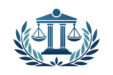 A logo that represents justice and professionalism with scales, columns, and laurel leaves in blue hues, Design a simple logo that exudes professionalism for a legal advisory firm