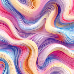 Wavy pastel texture blending into a soft fluid abstract pattern with warm and cool tones. Fluid abstract composition with soft, wavy folds in pastel shades of orange, pink, blue, and purple.
